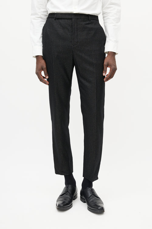 Saint Laurent Black & Gold Metallic Wool Striped Trouser