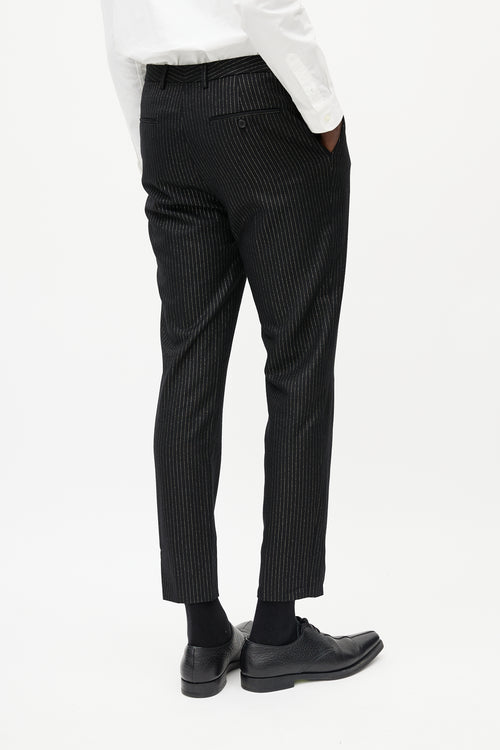 Saint Laurent Black & Gold Metallic Wool Striped Trouser