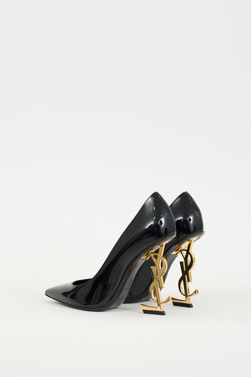 Saint Laurent Black & Gold Patent Leather Opyum Heel