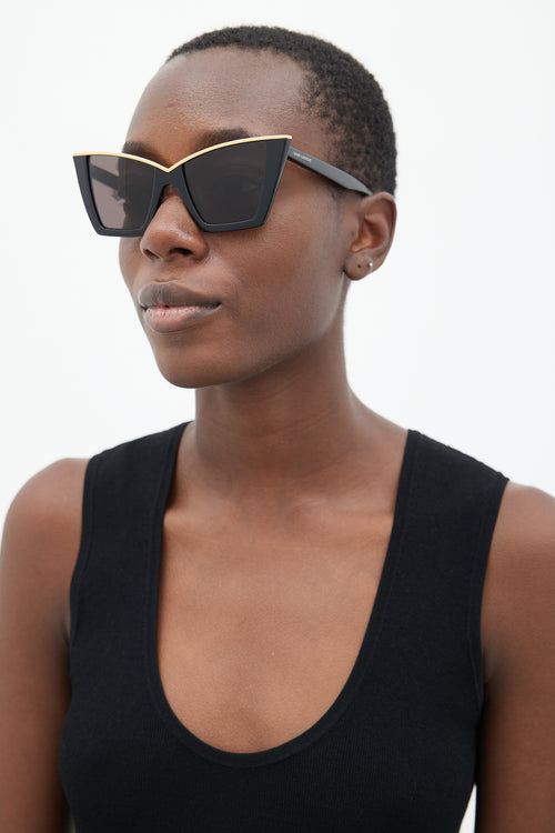 Saint Laurent Black & Gold SL570 Tapered Sunglasses