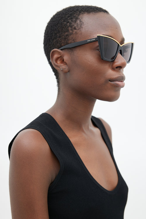 Saint Laurent Black & Gold SL570 Tapered Sunglasses