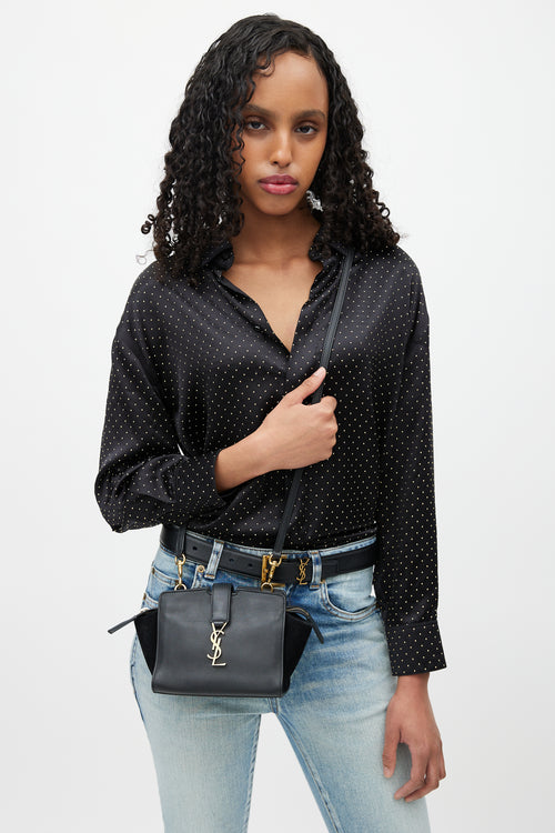 Saint Laurent Black & Gold Toy Cabas Leather Bag