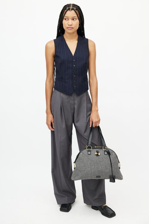 Saint Laurent Black & Grey Muse Wool Bag