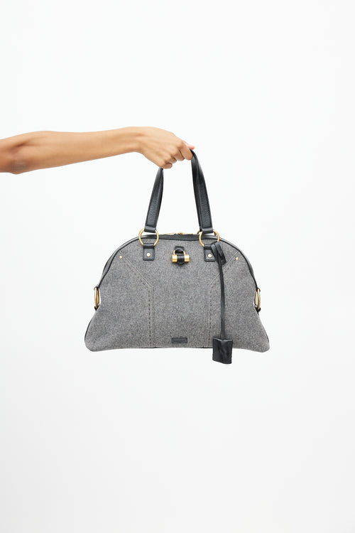 Saint Laurent Black & Grey Muse Wool Bag