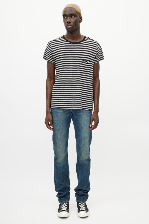 Saint Laurent Black & Grey Striped T-Shirt