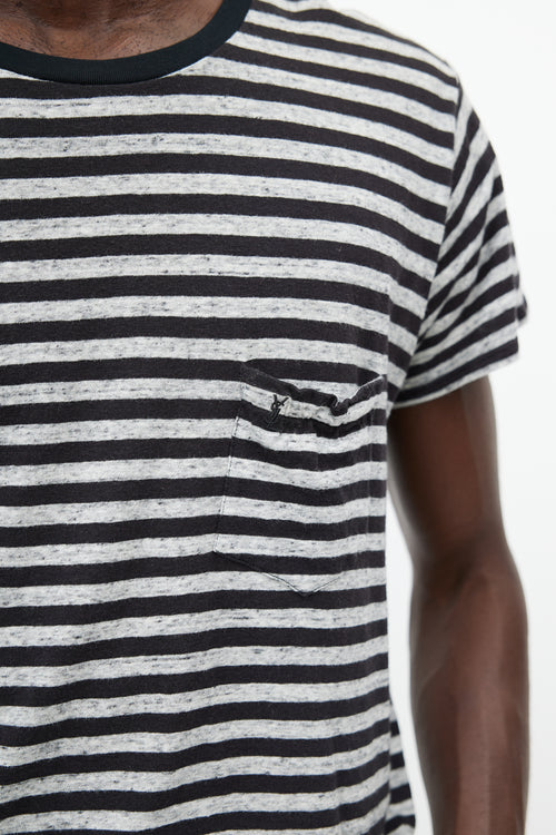 Saint Laurent Black & Grey Striped T-Shirt