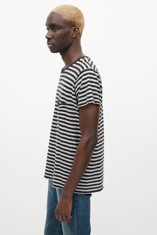 Saint Laurent Black & Grey Striped T-Shirt
