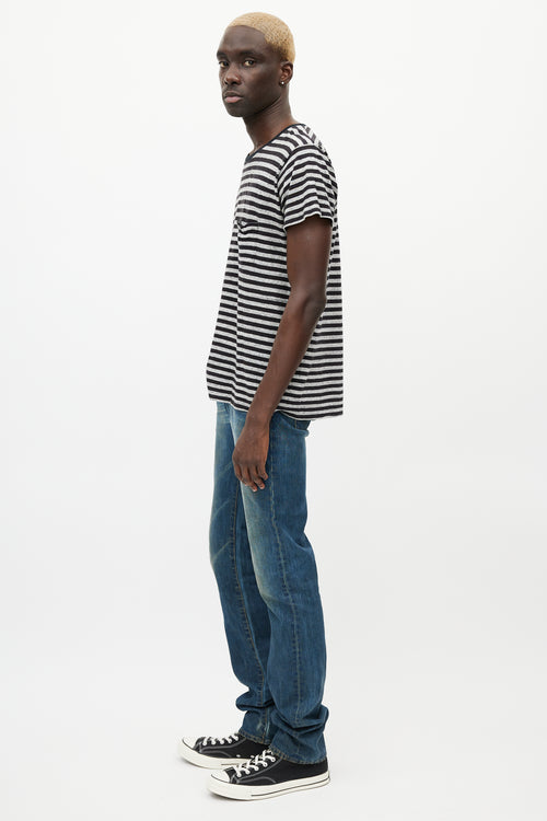 Saint Laurent Black & Grey Striped T-Shirt