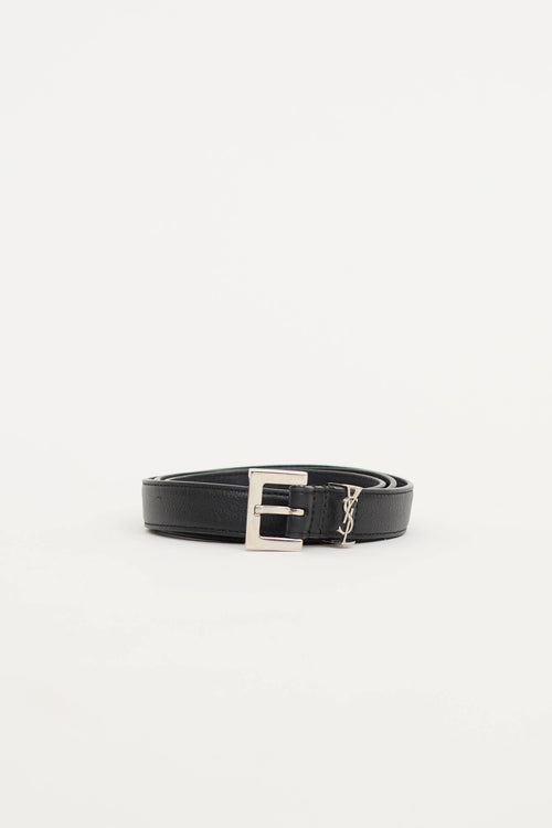Saint Laurent Leather Cassandre Slim Belt