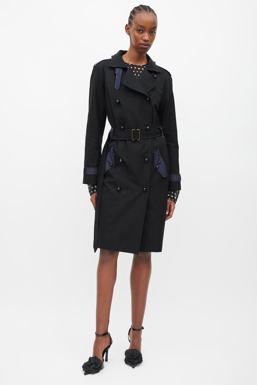 Saint Laurent Black & Navy Double Breasted Trench Coat
