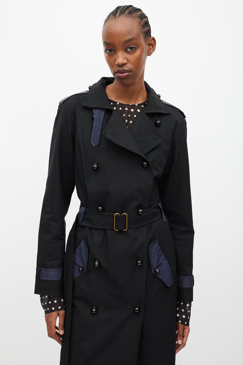 Saint Laurent Black & Navy Double Breasted Trench Coat