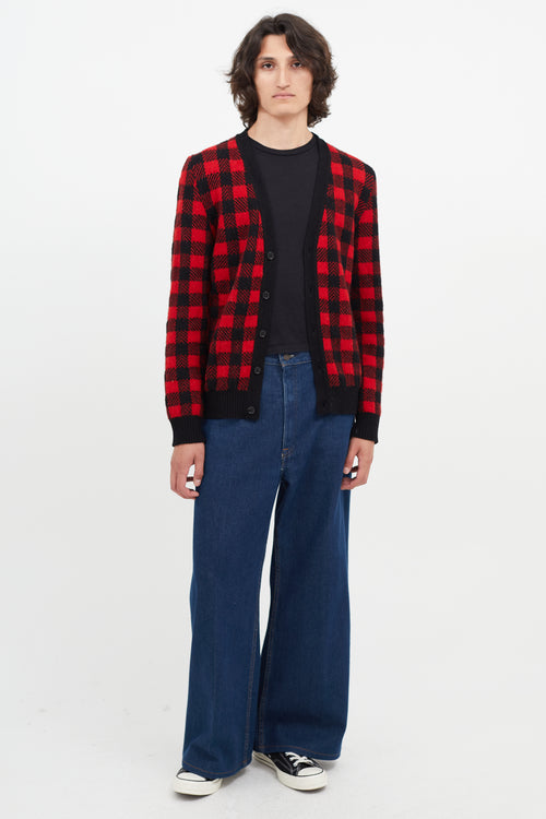 Saint Laurent Black & Red Plaid Cardigan