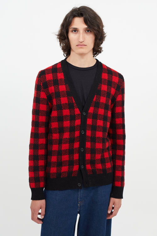 Saint Laurent Black & Red Plaid Cardigan