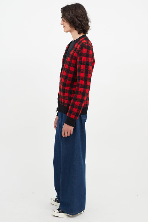 Saint Laurent Black & Red Plaid Cardigan
