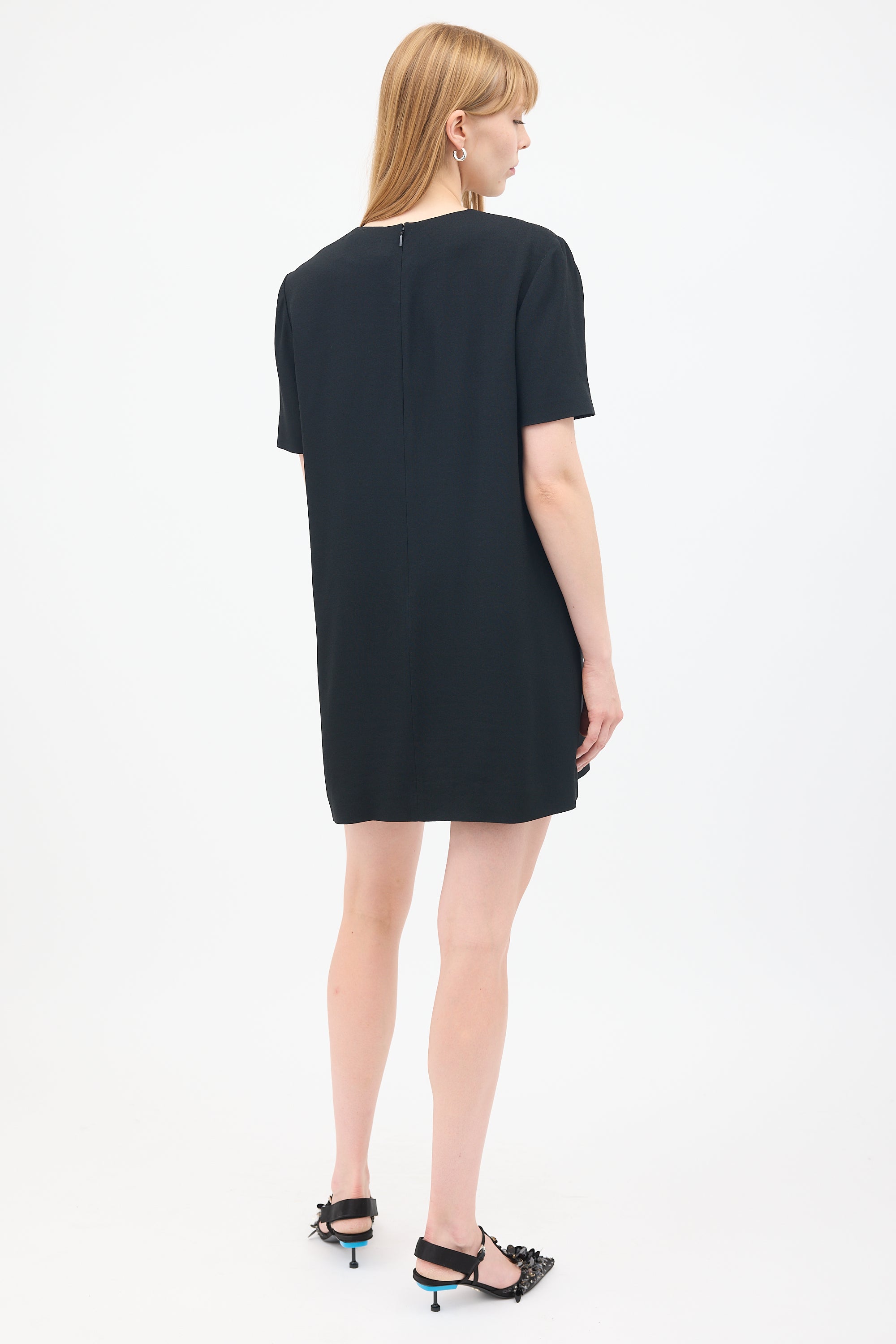 Saint Laurent Black Short Sleeve Mini Shift Dress