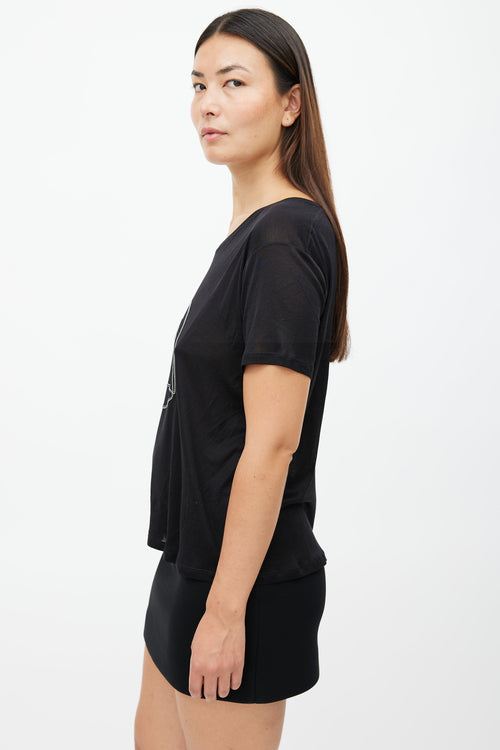Saint Laurent Black & Silver Embellished Fang Sheer T-Shirt