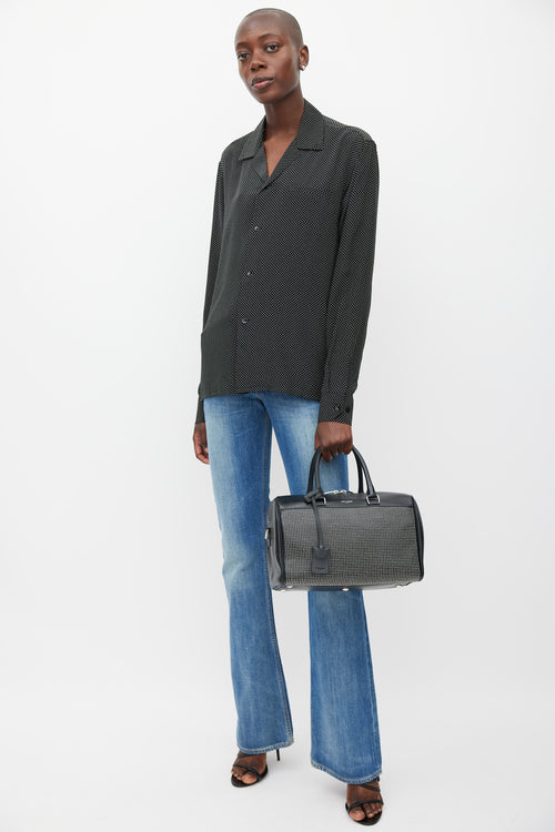 Saint Laurent Black & Silver Leather Studded Classic Duffle 6 Bag