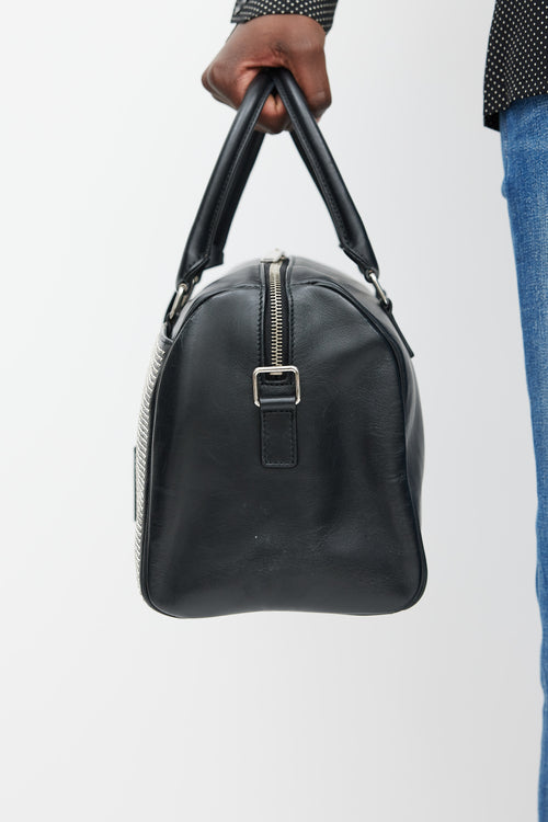 Saint Laurent Black & Silver Leather Studded Classic Duffle 6 Bag