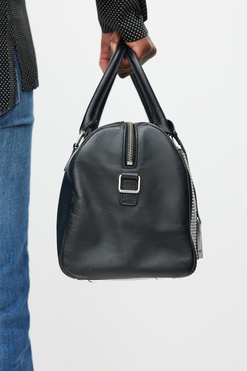 Saint Laurent Black & Silver Leather Studded Classic Duffle 6 Bag