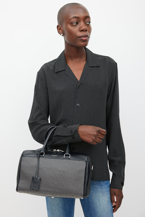 Saint Laurent Black & Silver Leather Studded Classic Duffle 6 Bag