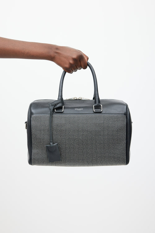 Saint Laurent Black & Silver Leather Studded Classic Duffle 6 Bag