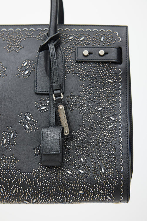Saint Laurent Black & Silver Leather Studded Sac De Jour Bag