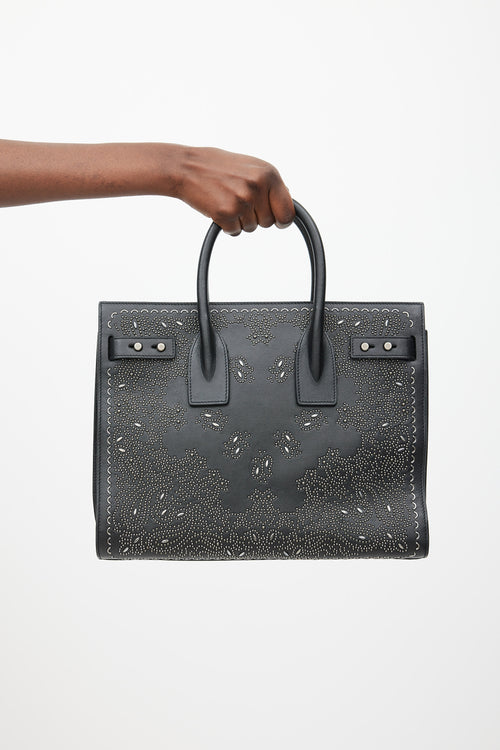 Saint Laurent Black & Silver Leather Studded Sac De Jour Bag