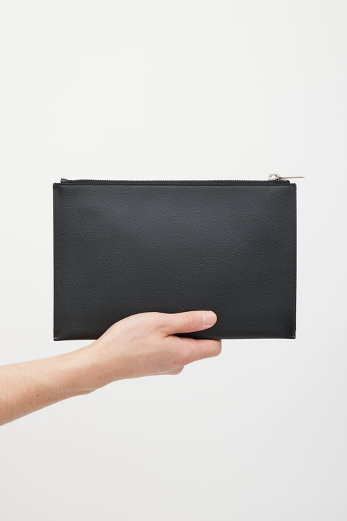 Saint Laurent Black & Silver Pebbled Leather Clutch