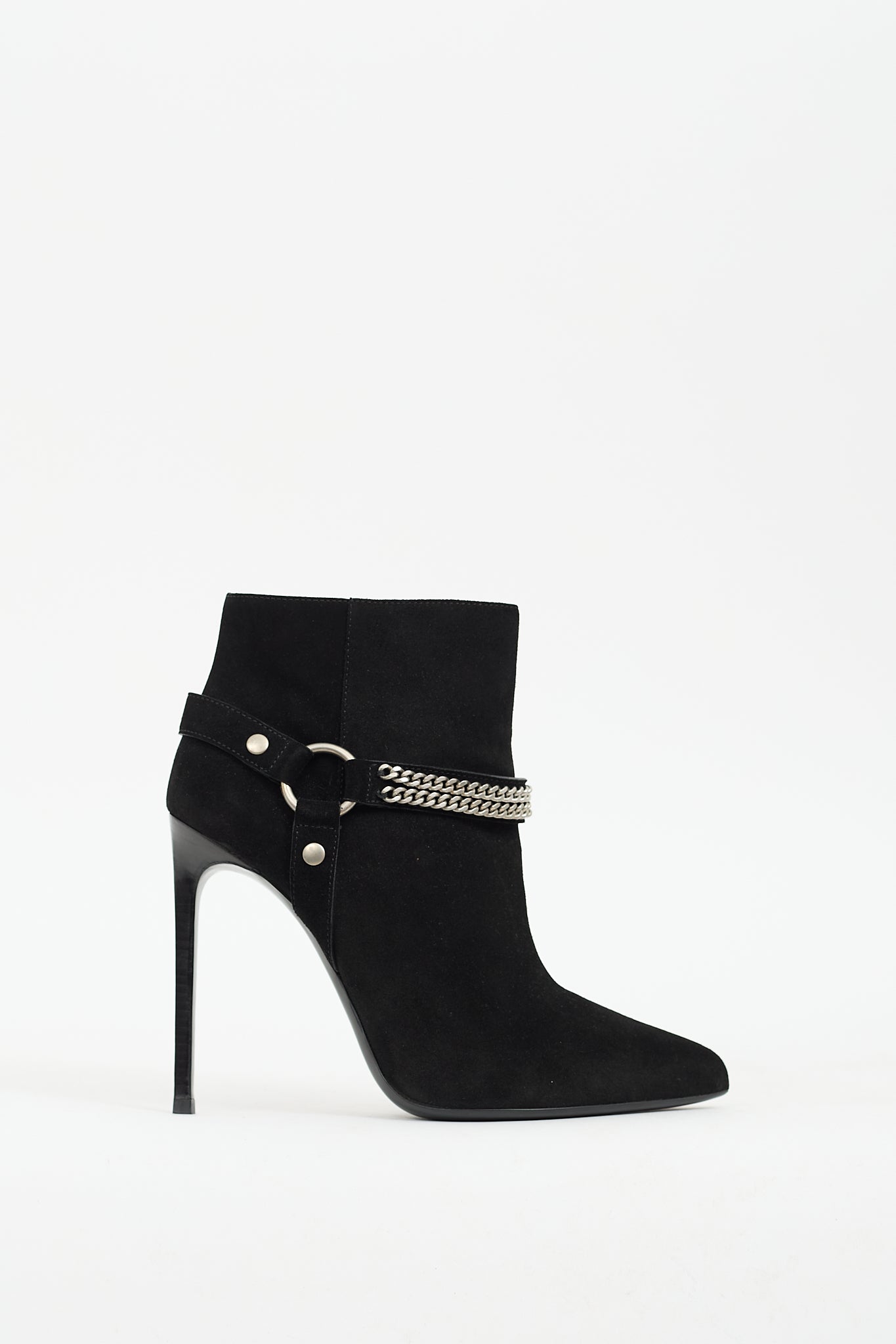 Saint Laurent Black Suede Chain Ankle Boot