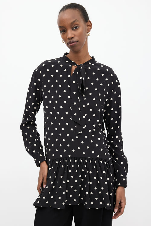 Saint Laurent Black & White Polka Dot Tie Dress