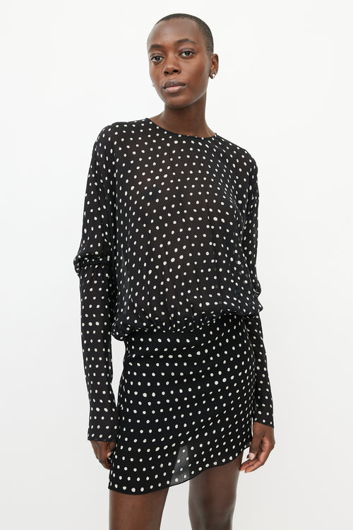 Saint Laurent Black & White Sheer Polka Dot Silk Dress