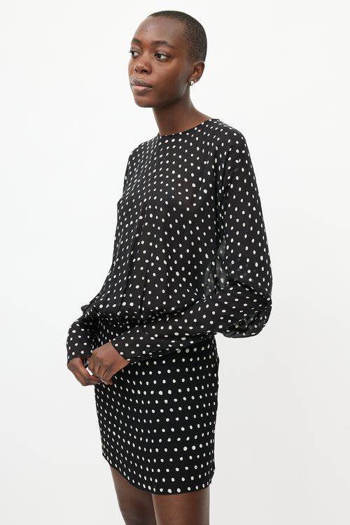 Saint Laurent Black & White Sheer Polka Dot Silk Dress