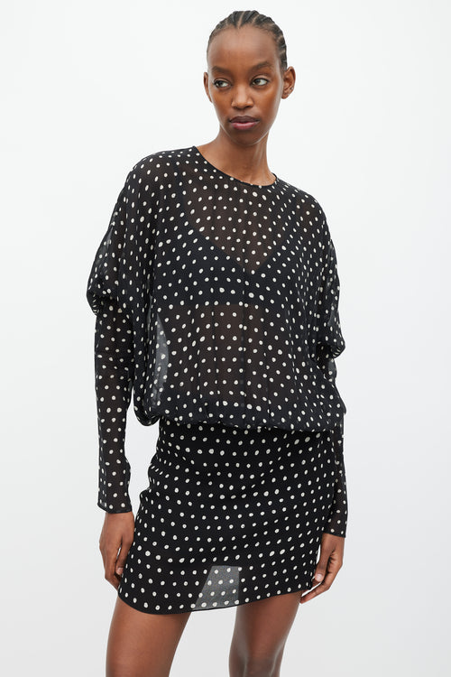 Saint Laurent Black & White Silk Sheer Polka Dot Dress