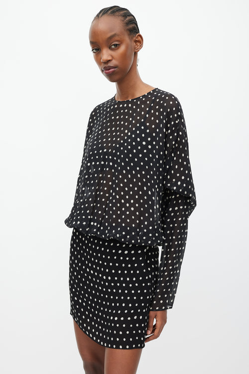 Saint Laurent Black & White Silk Sheer Polka Dot Dress
