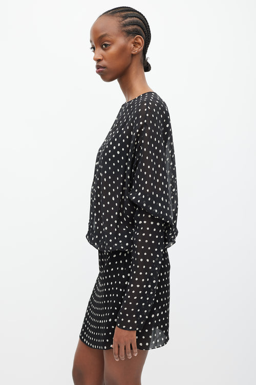 Saint Laurent Black & White Silk Sheer Polka Dot Dress