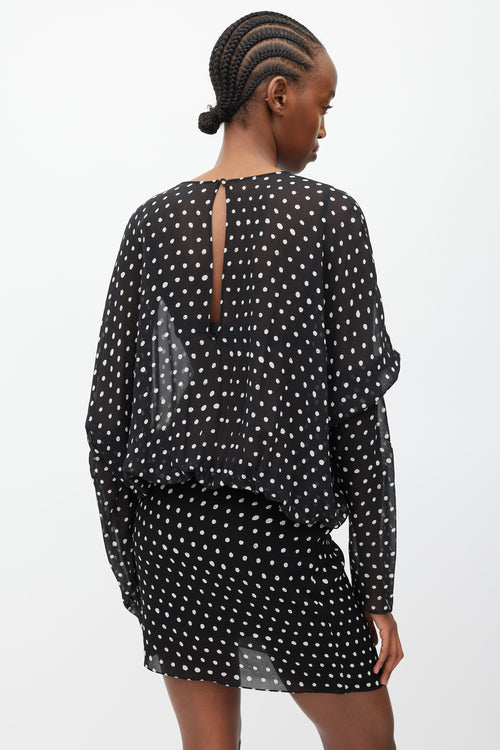 Saint Laurent Black & White Silk Sheer Polka Dot Dress