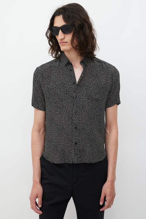 Saint Laurent Black & White Silk Polka Dot Shirt
