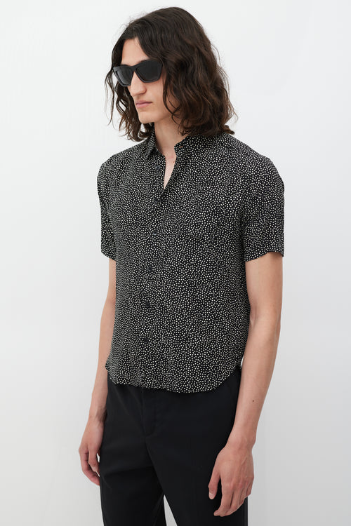 Saint Laurent Black & White Silk Polka Dot Shirt