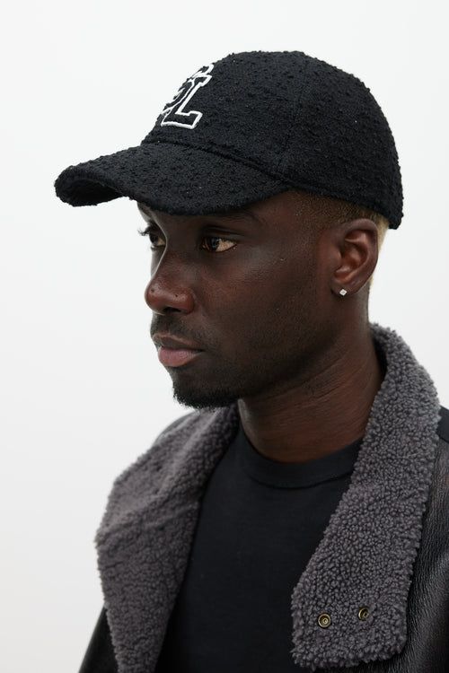 Saint Laurent Black & White Wool Boucle Logo Hat