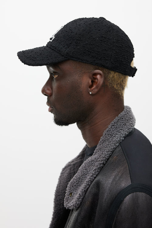 Saint Laurent Black & White Wool Boucle Logo Hat