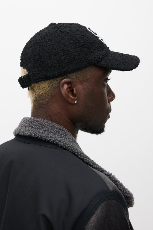 Saint Laurent Black & White Wool Boucle Logo Hat