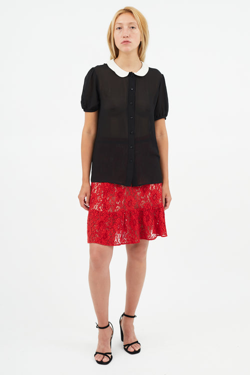 Saint Laurent Black & White Silk Top