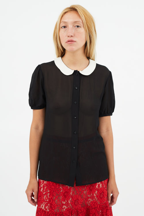 Saint Laurent Black & White Silk Top