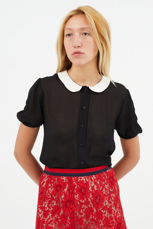 Saint Laurent Black & White Silk Top