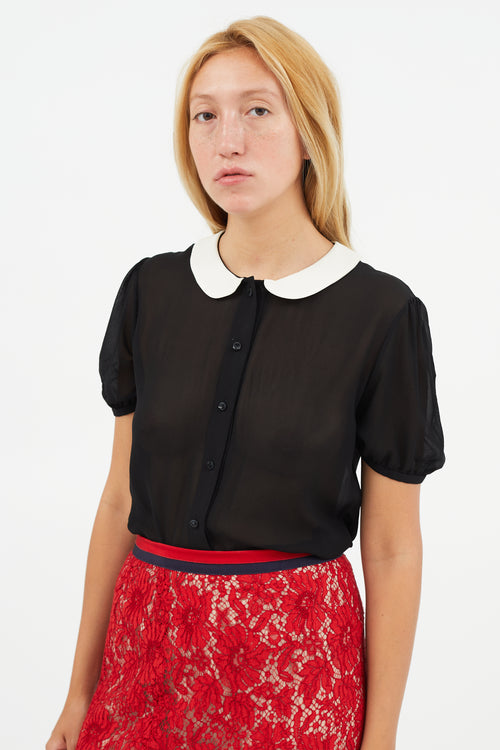 Saint Laurent Black & White Silk Top