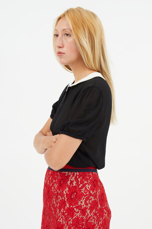 Saint Laurent Black & White Silk Top