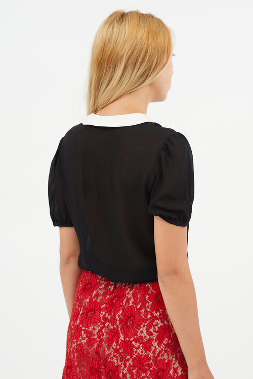 Saint Laurent Black & White Silk Top