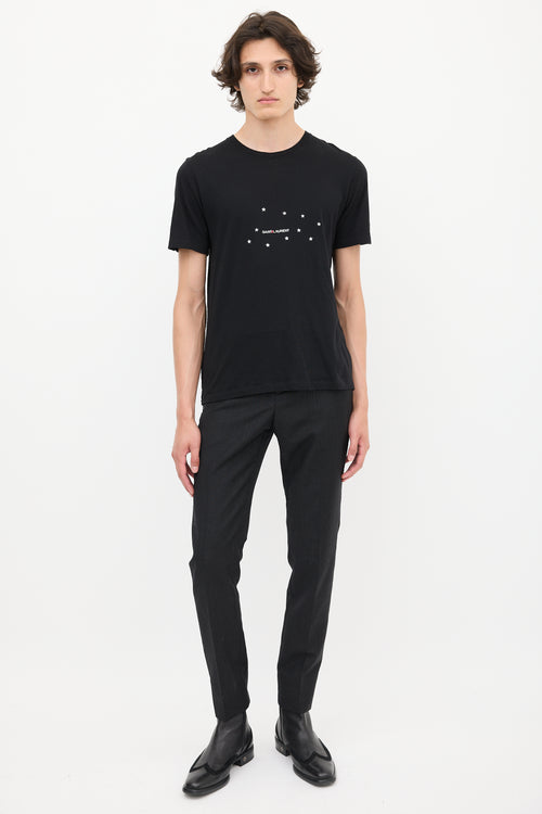 Saint Laurent Black & Silver Star Logo Printed T-Shirt