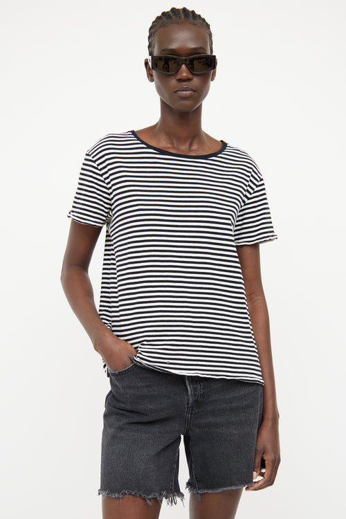 Saint Laurent Black & White Stripe Short Sleeve T-shirt