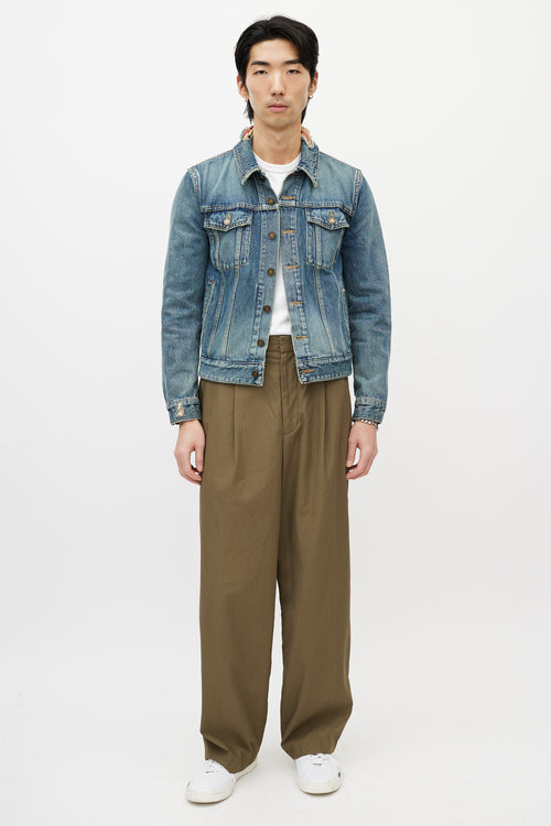 Saint Laurent Blue & Red Bandana Distressed Denim Jacket